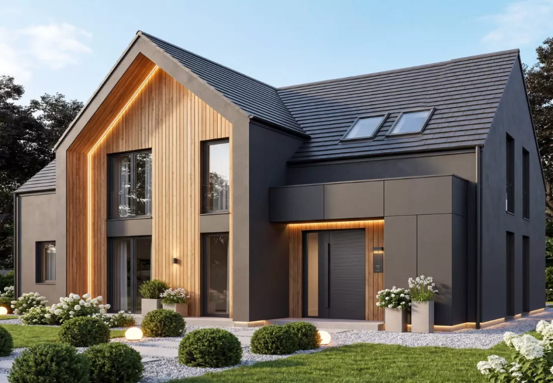 Modern Barn, minimalizm czy rezydencja? Nowoczesne drzwi wejściowe z naświetlem z linii Deluxe