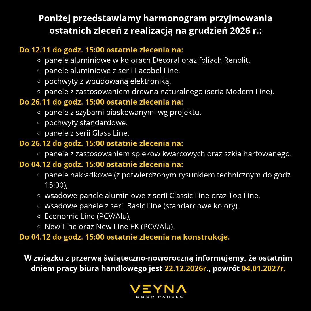 Harmonogram Veyna Święta 2026